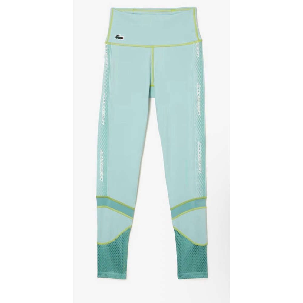 NWT Lacoste Sport Logo Stripe Ultra Dry Leggings Women's Size M Light Green